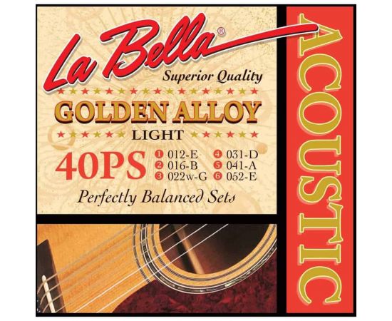 LA BELLA 40PS Струны для акустической гитары (12-52) Обмотка: сплав Golden Alloy (латунь) Производит