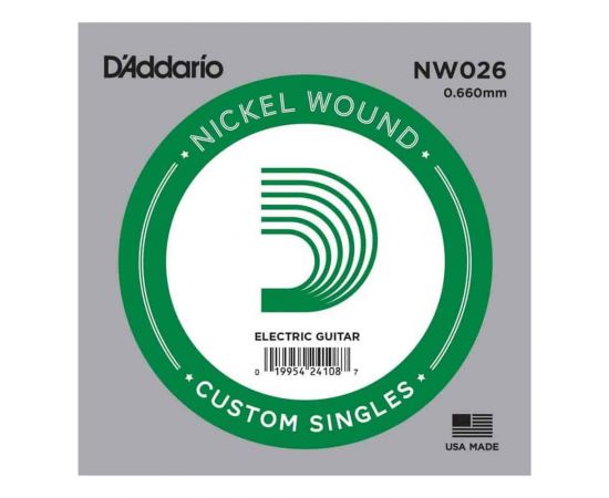 NW026 Nickel Wound Отдельная струна для электрогитары, никелированная, .026, D'Addario