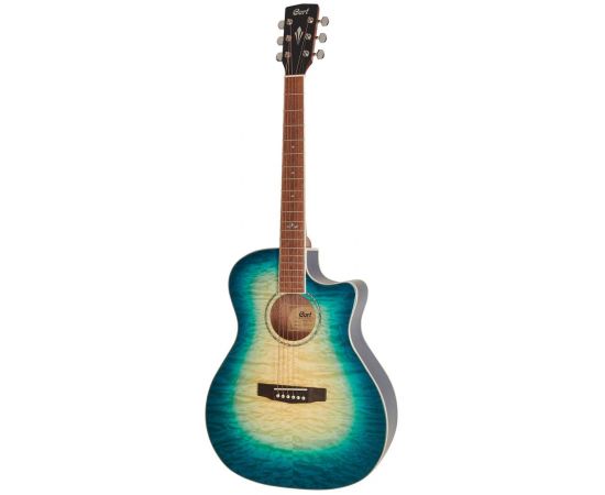 CORT GA-QF-CBB Grand Regal Series Электро-акустическая гитара, с вырезом, прозрачный синий
