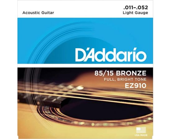 EZ910 AMERICAN BRONZE 85/15 Струны для акустической гитары Light 11-52 D`Addario EZ910