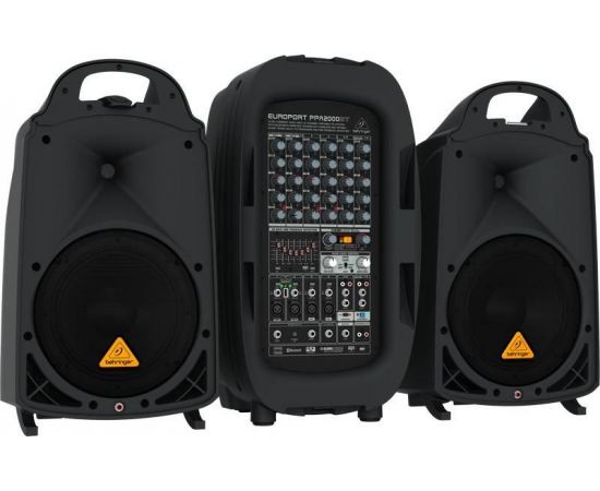 BEHRINGER PPA2000BT портативная система звукоусиления, 8 канальный активный микшер 2х500Вт и 2 АС 10"+1", 7 полос GEQ с FBQ, FX, Bluetooth, Стаканы