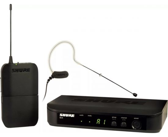 SHURE BLX14E/MX53 M17 радиосистема с ушным микрофоном всенаправленным микрофоном с заушиной MX153, 662-686 МГц, встроенные антенны. Черный