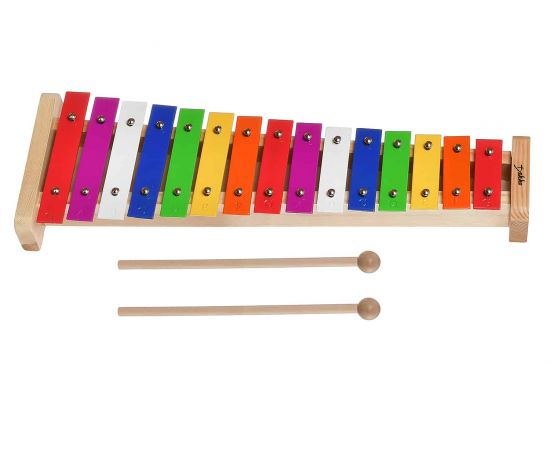 DEKKO TG-15 Металлофон детский диатонический, 15 нот, диапазон G5-G7, на деревянной основе, разноцветные пластины
