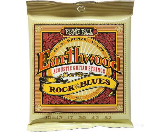 Ernie Ball 2008 комплект струн Earthwood 80/20 Bronze Rock and Blues для 6-струнной акустической гитары.