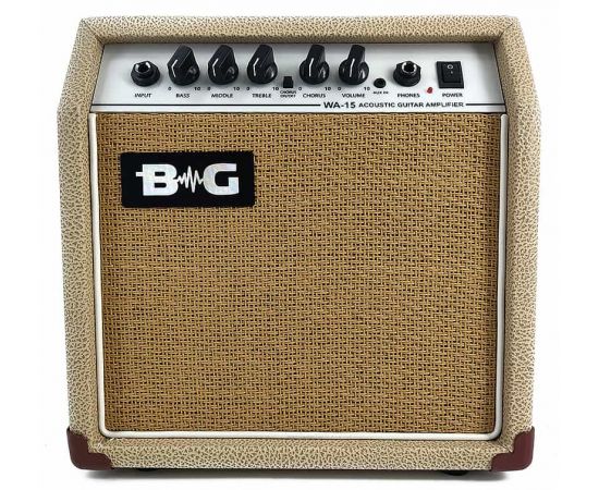 B&G WA15 Усилитель гитарный комбо акустический, 15 Вт, 6,5", Input, Bass, Middle, Treble, Chorus S\W, Chorus, Volume, Mp3 IN, Phones