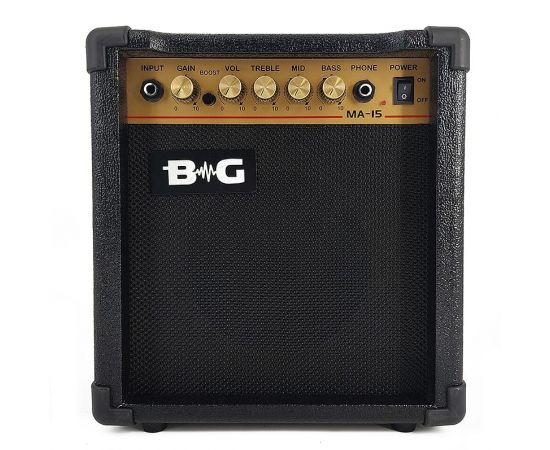 ​BG MA15 Усилитель гитарный комбо, 15 Вт, 6,5",Overdrive, Input, Drive S/W, Volume, Treble, Middle, Bass, Headphone ,MP3 Input