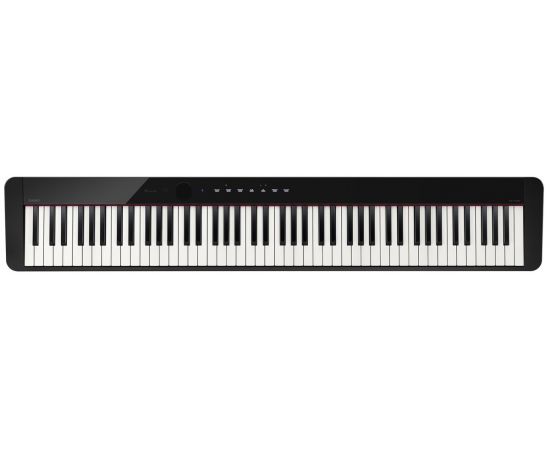 CASIO PX-S1000BK цифровое фортепиано, 88 клавиш рояльного типа, 5 уровней чувствительности клавиатуры, полифония 192 ноты, 18 тембров, 6 эффектов, метроном. Линейный вход, USB Type B, выход на наушники x 2, линейный выход x 2