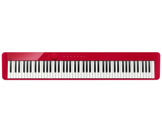 CASIO PX-S1000RD цифровое фортепиано, 88 клавиш рояльного типа, 5 уровней чувствительности клавиатуры, полифония 192 ноты, 18 тембров, 6 эффектов, метроном. Линейный вход, USB Type B, выход на наушники x 2, линейный выход x 2