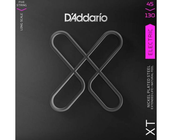 D'ADDARIO XTB45130 XT Комплект струн для 5-струнной бас-гитары, никелированные, 45-130, с покрытием