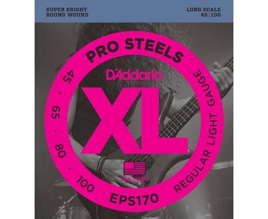 D'ADDARIO EPS170 ProSteels Комплект струн для бас-гитары, Light, 45-100, Long Scale