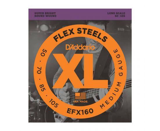 EFX160 FlexSteels Комплект струн для бас-гитары, Medium, 50-105, сталь, Long Scale, D'Addario