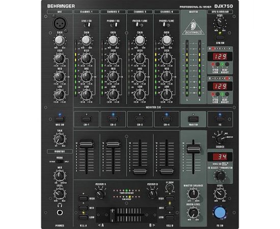 BEHRINGER DJX750-EU DJ микшерный пульт, 5 входных каналов, со счетчиком темпа, процессор эффектов, 3D-surround, VCA-кроссфейдер