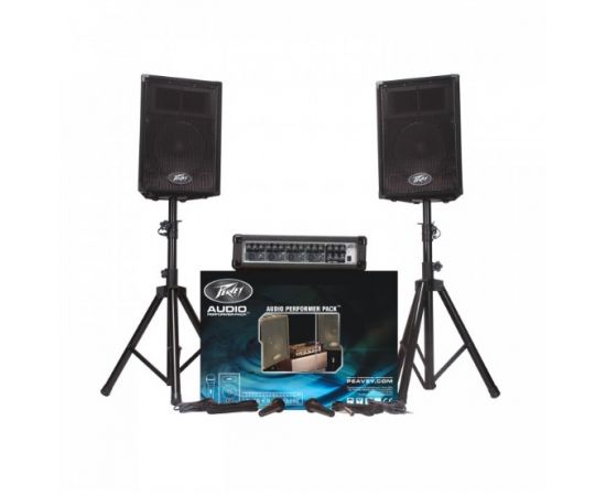 PEAVEY Audio Performer Pack™ Акустическая система портативная. 100Вт: микшерный пульт, два спикера PVi10, два микрофона PVi100, стойки под акустику.