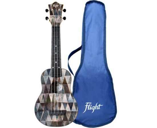 FLIGHT TUS-40 ARCANA укулеле сопрано, Travel, верхняя дека липа, копус пластик, цвет черный с рисунком. Чехол в комплекте