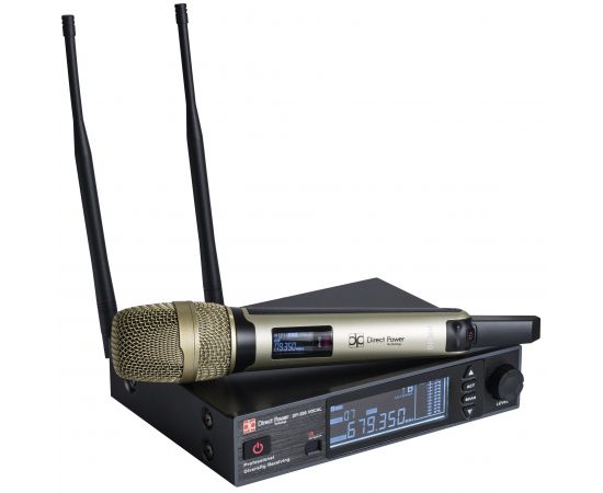DIRECT POWER 200 VOCAL вокальная радиосистема с ручным металлическим передатчиком и ЖК-дисплеем, переключаемые частоты, использование до 10 систем в одном частотном диапазоне, две внешние антенны на приемнике (диверситивные системы),