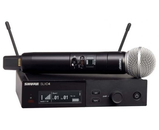 SHURE SLXD24E/SM58 H56 радиосистема цифровая с ручным микрофоном SM58, динамический кардиоидный, 470-638 МГц. Черный