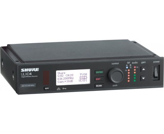 SHURE ULXD4E=-G51 цифровой одноканальный приемник 470-534 МГц, съемные антенны, крепление в рек. Черный