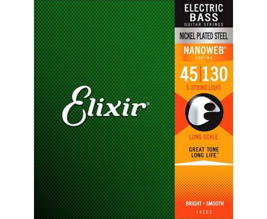 ELIXIR 14202 Набор 5 струн для гитары Бас, NanoWeb, Medium 045-130