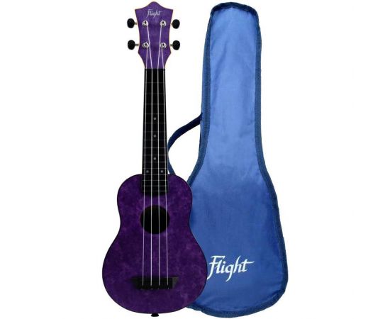FLIGHT TUS-65 AMETHYST укулеле Travel, сопрано, верхняя дека липа, корпус пластик, цвет фиолетовый с эффектом шиммера. Чехол в комплекте