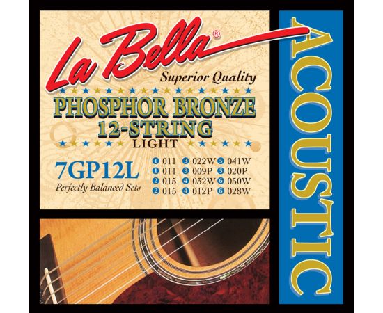 LA BELLA 7GP12L Комплект струн для акустической 12-струнной гитары 11-50
