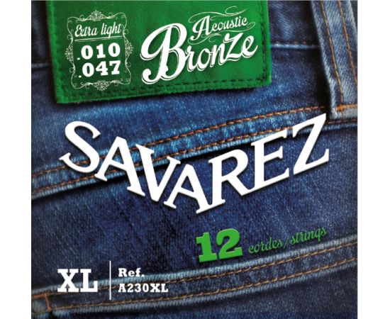 SAVAREZ A230XL Комплект струн для 12-струнной акустической гитары, бронза 80/20, Extra Light, 10-47