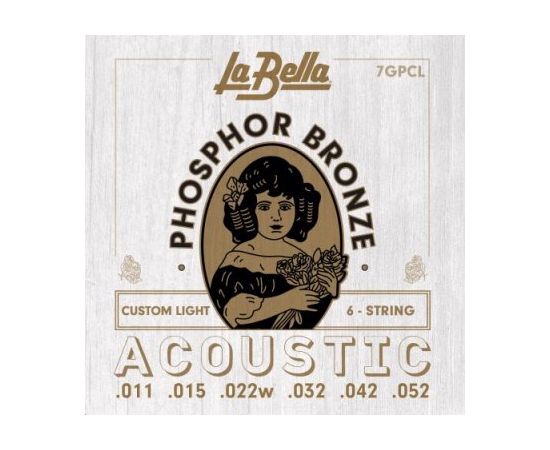 LA BELLA 7GPCL Струны для акустической гитары "Phosphor Bronze" Custom Light, стальные, 3,4,5,6 - обмотка - фосфорная бронза