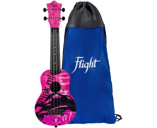 FLIGHT ULTRA S-40 Pink Rules укулеле сопрано, серия Ultra, полностью из поликарбоната, армированного стекловолокном. Цвет черно-розовый с надписями. Струны флюорокарбон.Рюкзак в комплекте