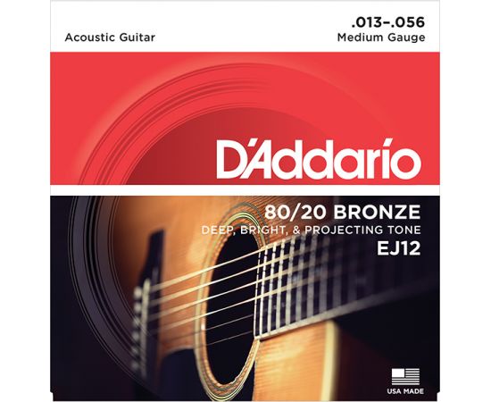 EJ12 BRONZE 80/20 Струны для акустической гитары бронза Medium 13-56 D`Addario