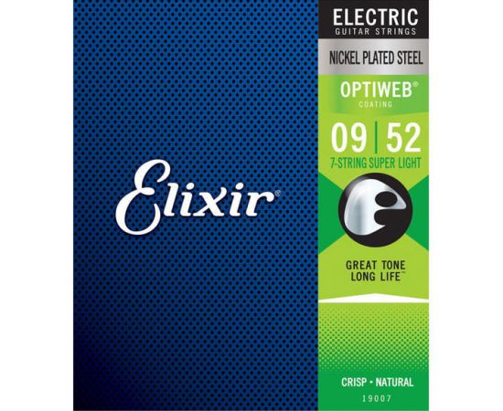 ELIXIR 19007 Optiweb Комплект струн для 7-струнной электрогитары, никелированная сталь, Super Light 9-52
