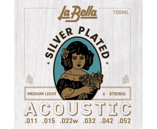 LA BELLA 700ML Комплект посеребренных струн для акустической гитары 011-052
