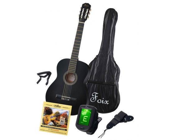 FOIX FCG-2039CAP-BK-MAT Классическая гитара с чехлом, ремнем, тюнером, черная матовая