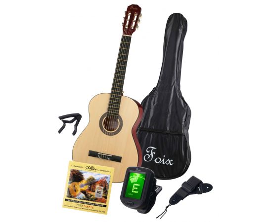 FOIX FCG-2039CAP-NA Классическая гитара с чехлом, ремнем, тюнером, цвет натуральный