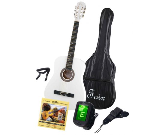 FOIX FCG-2038CAP-WH Классическая гитара с чехлом, ремнем, тюнером, белая