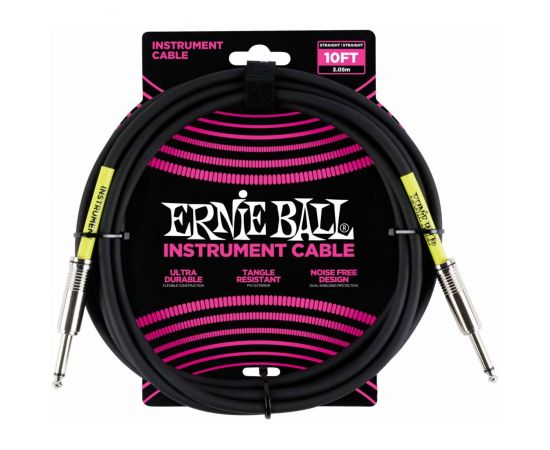 ERNIE BALL 6048, 3м Инструментальный кабель с прямыми джеками,черный