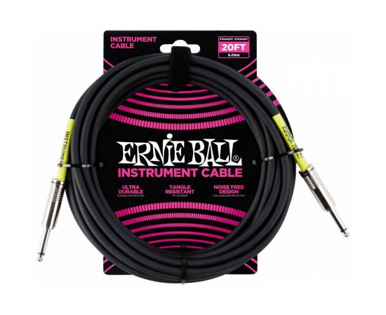 ERNIE BALL 6046, 6м Инструментальный кабель с прямыми джеками, черный
