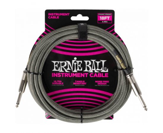 ERNIE BALL 6433, 5.49м Инструментальный кабель черно-серебряный