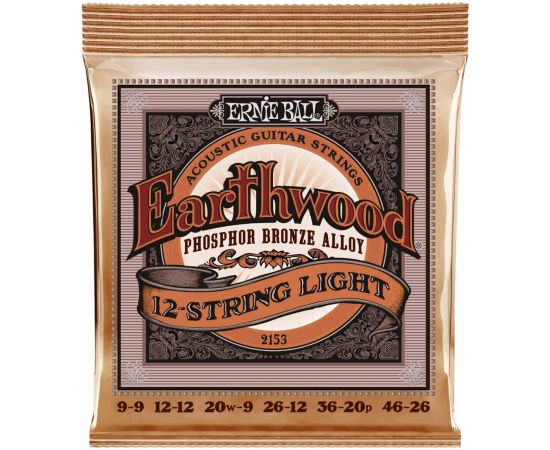 ERNIE BALL 2153 Earthwood Phosphor Bronze Light 9-46 Струны для 12 струнной акустической гитары