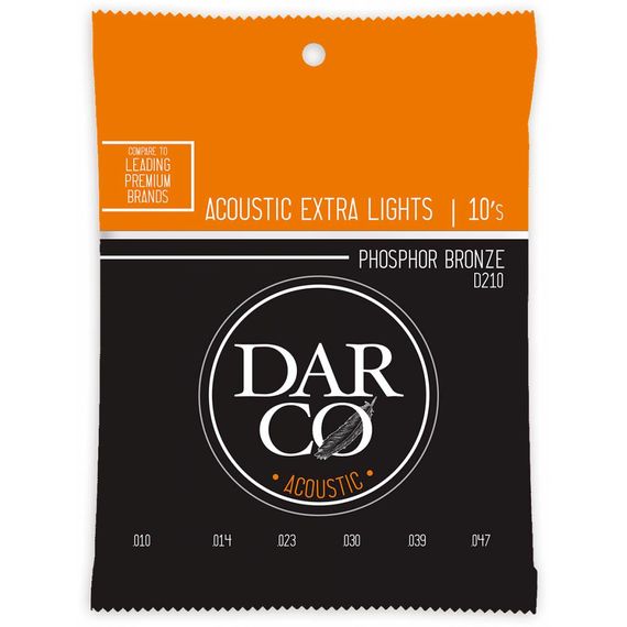 DARCO D210 НАБОР 6 СТРУН для гитары Акустик, Фосфор-Бронза, Сталь 010-047