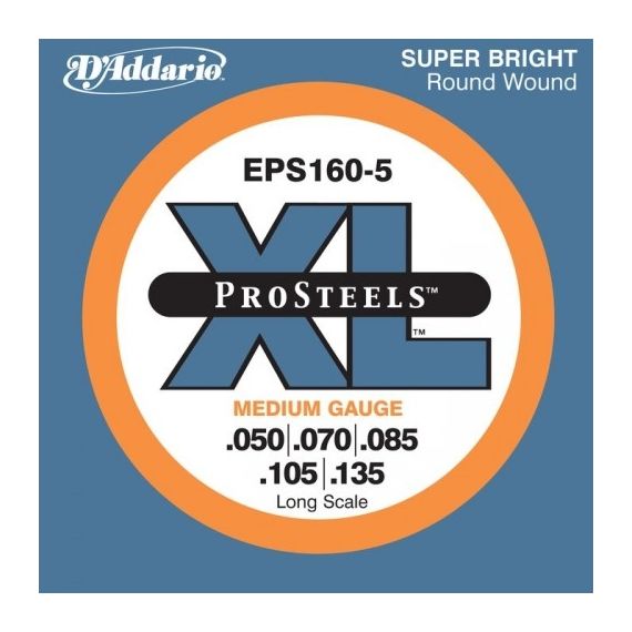 D'ADDARIO EPS160-5 ProSteels Комплект струн для 5-струнной бас-гитары, Medium, 50-135, Long Scale