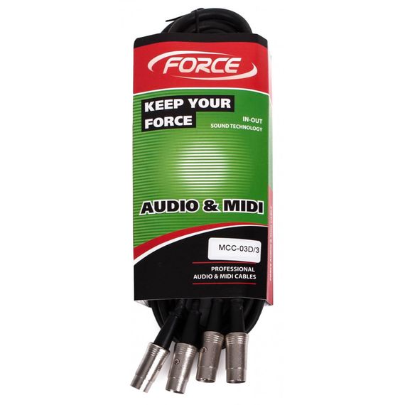 FORCE MCC-03D/3 сдвоенный MIDI шнур: 2 x DIN 5PIN ---2 x DIN 5PIN, длина 3 метра, черного цвета
