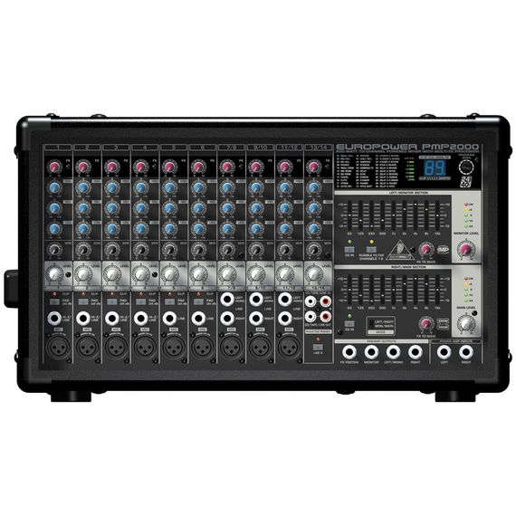 BEHRINGER PMP2000-EU Пульт усилитель, 6 моно, 3 стерео, 9 микр., 2х250Вт 4ом, процессор эффектов