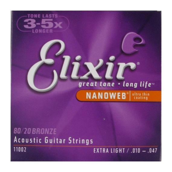 ELIXIR 11002 NanoWeb Струны для акустической гитары,, Бронза, Extra Light 010-047