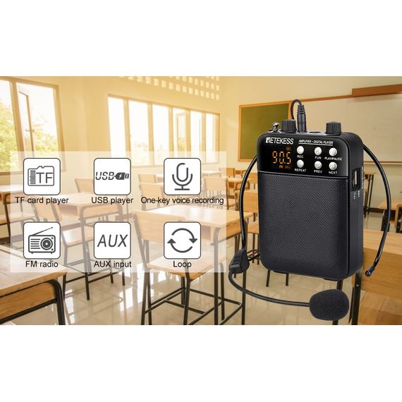 RETEKESS TR619 мегафон портативный с головным микрофоном 3 Вт fm-усилитель звука микрофон для учителя.информатора,тур-гида с MP3-плеером fm-радио рекордер