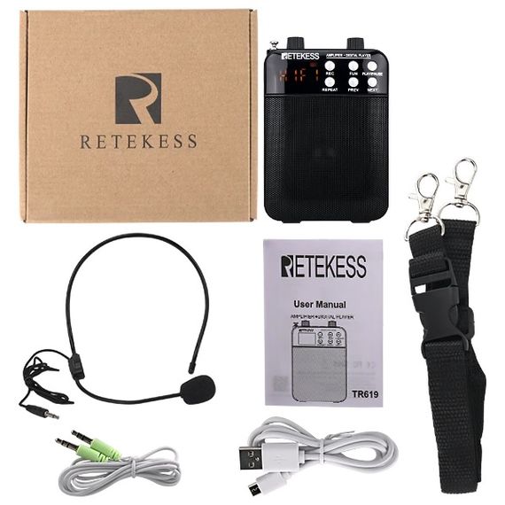 RETEKESS TR619 мегафон портативный с головным микрофоном 3 Вт fm-усилитель звука микрофон для учителя.информатора,тур-гида с MP3-плеером fm-радио рекордер