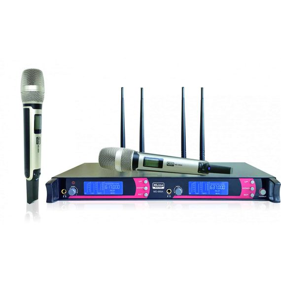 XLINE MD-968A Радиосистема двухканальная c двумя ручными передатчиками, 2 канала по 100 фиксированных частот, подстройка частот с помощью IR-порта, рабочая дистанция до 100 м, частотный диапазон 600-700 МГц
