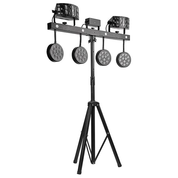 LED STAR Party bar Pro Комплект светового оборудования, 4 прибора: 2 дерби, 4 PAR, лазер красный/зеленый, строб, ПДУ, ножной контролер, стойка.