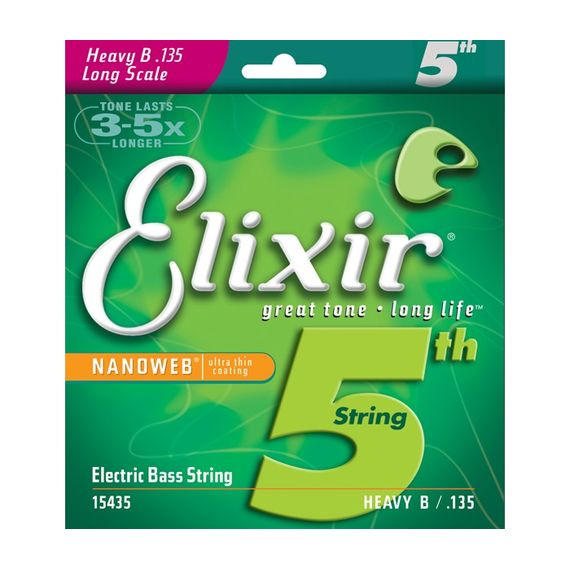 ELIXIR 15435 NANOWEB Отдельная 5-ая струна для бас-гитары, Heavy B, .135, никелированная, сужающаяся оплетка