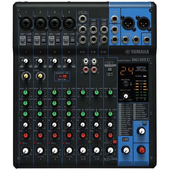 YAMAHA MG10XU USB микшерный пульт с процессором эффектов, 4 Mic /10 Line входов, AC адаптер питания в комплекте