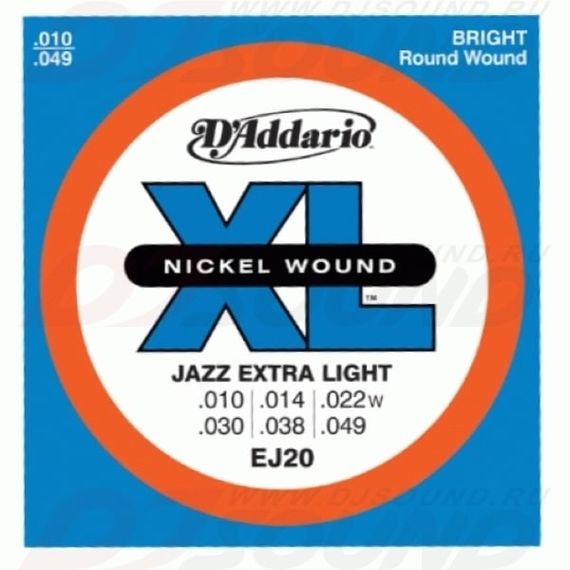 D'ADDARIO EJ20 Набор 6 струн для гитары электро никель Jazz XL 010-049
