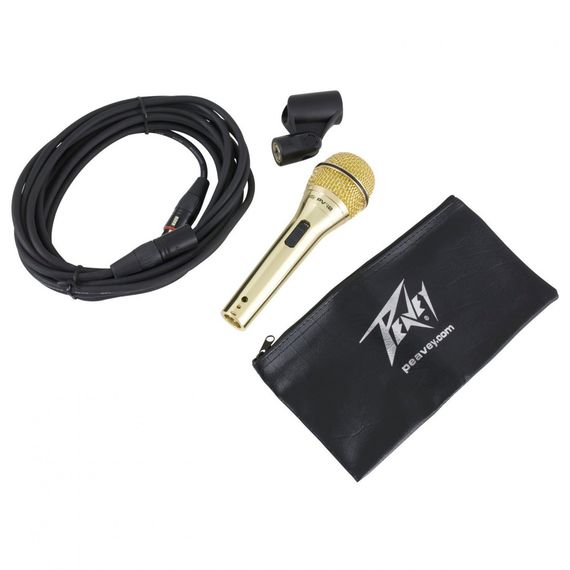PEAVEY PVI 2G XLR MIC Комплект: микрофон динамический кардиоидный вокальный золотого цвета, кабель XLR-XLR 6м, крепление с адаптером, чехол